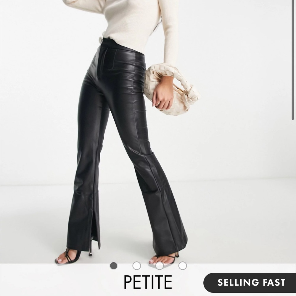 Bershka Petite split hem faux leather flare pants